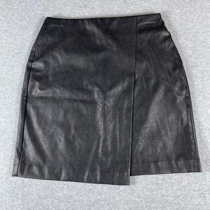 Bar III Skirt Womens XS‎ Black Faux Leather Asymmetrical Pencil Midi High Waist